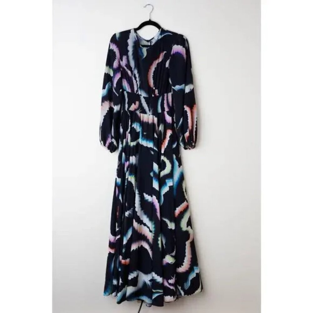 A.L.C. Leah Abstract Print Maxi Dress Size 0 Black Multicolor Long Sleeve $895 - Picture 7 of 16